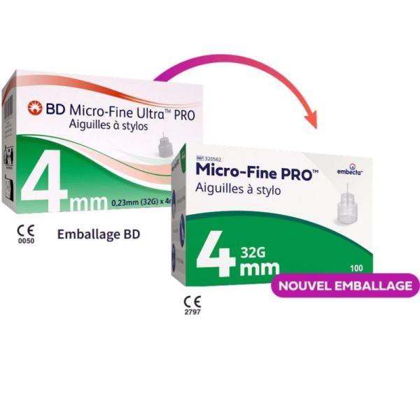 Embecta Micro-Fine PRO 4mm - Aiguille à stylo pour administration correcte de l'insuline