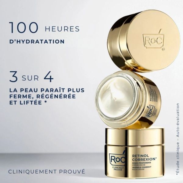 RoC Retinol Correxion Crème Riche Pour Rides Profondes 30 ml - 100 heures d'hydratation
