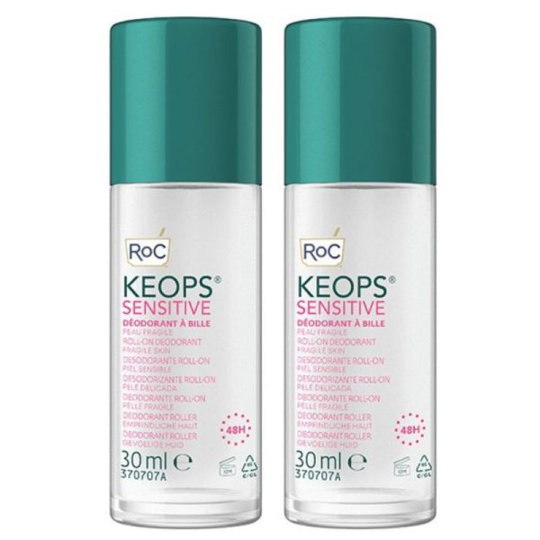 Roc Keops Sensitive Déodorant Roll-On 48h Peau Fragile Lot de 2 x 30ml