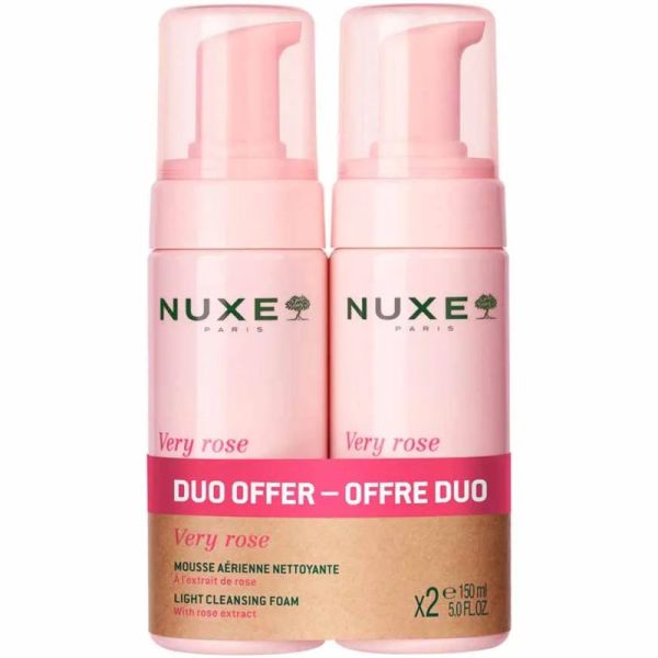 Nuxe Very Rose Mousse Aérienne Nettoyante - 2x150ml - Nuage de douceur pour une peau nette et fraîche