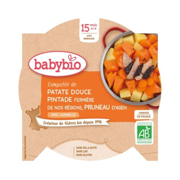 Babybio Assiette Patate Douce Pintade Pruneaux Cannelle 15 mois - 260g