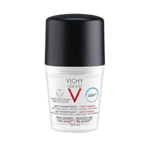 Vichy Homme Déodorant Anti-Transpirant 48H Roll-On Anti-Traces - 50 ml - Peaux Sensibles