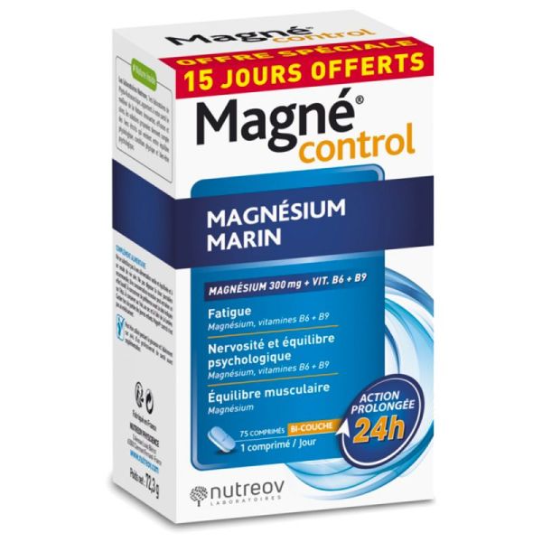 Nutreov Magné Control - 60 comprimés + 15 OFFERTS - Fatigue, le stress et le surmenage