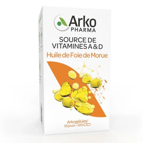 Arkopharma Arkogélules Huile de Foie de Morue - 220 gélules - Ossature & Fonctions cérébrales