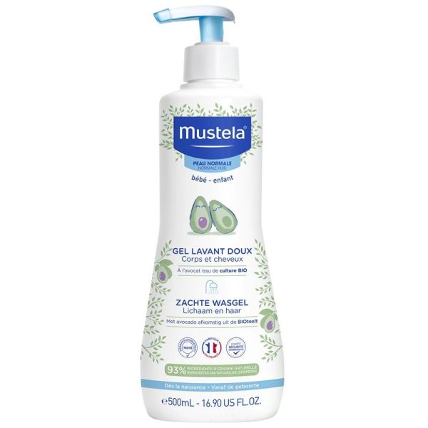 Mustela Gel Lavant Doux à l'Avocat Bio Visage, Cheveux & Corps Bébé Dès la Naissance - 750ml