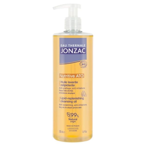 Jonzac Nutritive ATO Huile lavante relipidante 500ml - Anti-grattage et apaisante pour peaux atopiques