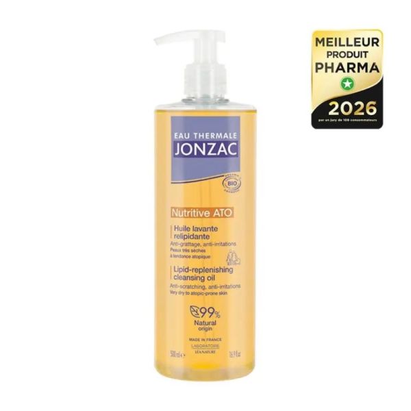 Jonzac Nutritive ATO Huile lavante relipidante 500ml - Anti-grattage et apaisante pour peaux atopiques