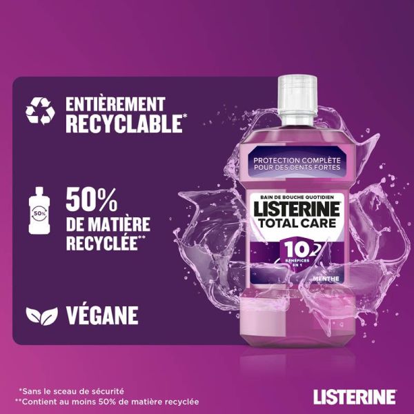 Listerine Bain de Bouche Total Care - 500ml - Menthe Classique - Protection Complète