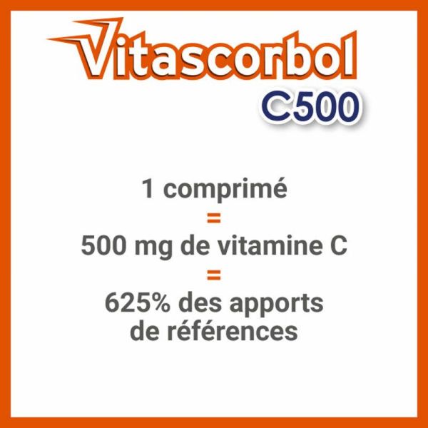 Vitascorbol Vitamine C 500mg - 24 Comprimés à Croquer Orange