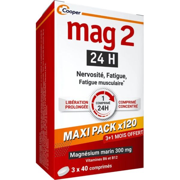 Cooper Mag2 24H Magnesium Nervosité, Fatigue et Fatigue Musculaire - 120 Comprimés