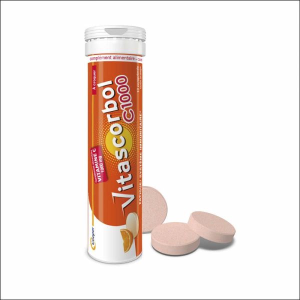 Vitascorbol Vitamine C 1000mg - 20 Comprimés à Croquer - Un coup de boost au quotidien