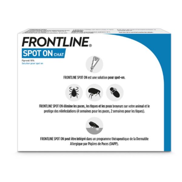 Frontline Spot On Chat 6 Pipettes - Protection Antiparasitaire - Élimine les puces, les tiques et les poux broyeurs