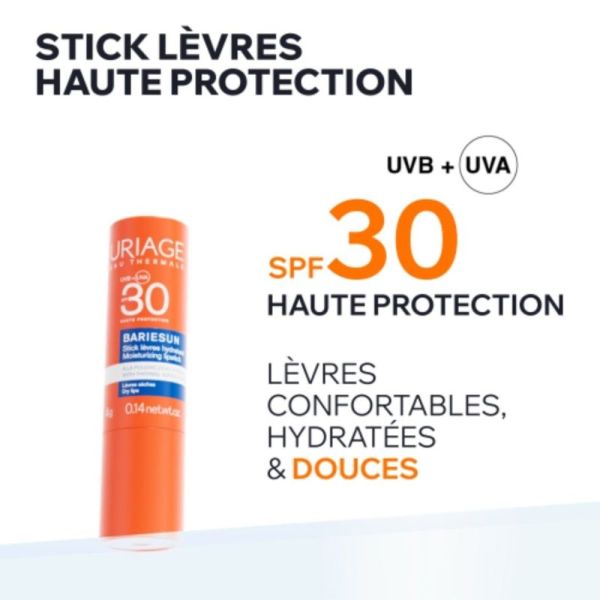 Uriage Bariésun Stick à Lèvres SPF30 4g - Protection solaire haute et lèvres nourries