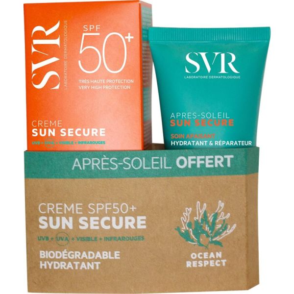 SVR Coffret Sun Secure Crème Solaire Bio SPF50+ 50ml + Après-Soleil 50ml OFFERT – Duo protection