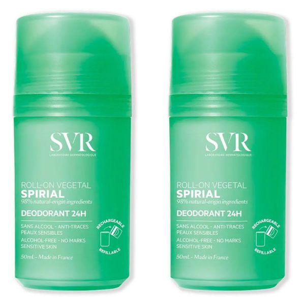 SVR Spirial Vegetal Roll-on - Deodorant Anti-transpirant - Éfficacité 48h - Lot de 2x50ml