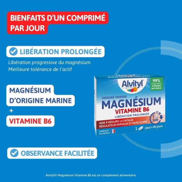 Alvityl Magnésium Vitamine B6 - 45 Comprimés - Fatigue réduite et équilibre nerveux