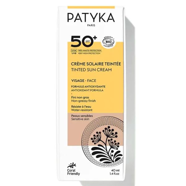 Patyka Crème Solaire Teintée Visage SPF50+ Bio - 40 ml - Unifiez, protégez et illuminez votre peau