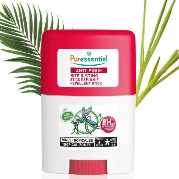 Puressentiel Anti-Pique Stick Répulsif Zones Tropicales 20ml – Protection précise et waterproof
