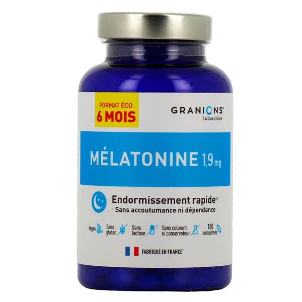 Granions Mélatonine 1,9 mg - Endormissement Rapide - 180 comprimés