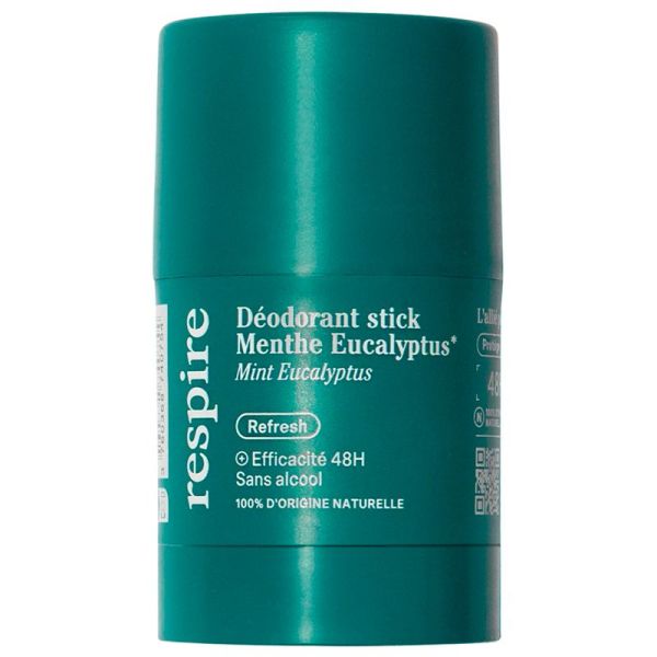 Respire Déodorant Stick Efficacité 48h Bio - 50 g - Menthe Eucalyptus - Protection 48h naturelle