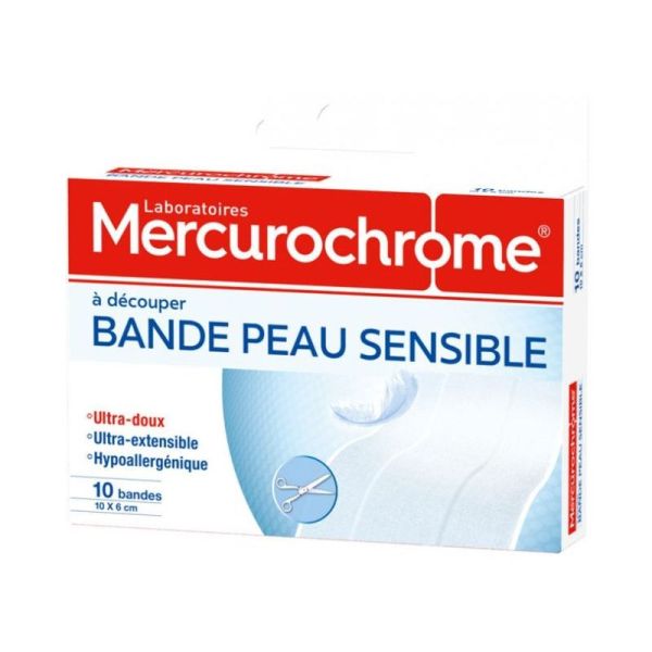 Mercurochrome Bande à Découper Peau Sensible 10 Bandes