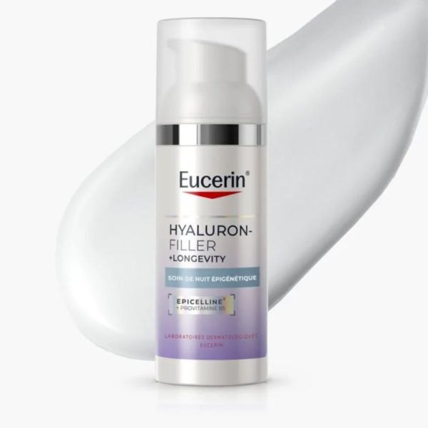 Eucerin Hyaluron-Filler + Longevity Soin de Nuit Épigénétique 50 ml - Régénération nocturne et réduction des rides