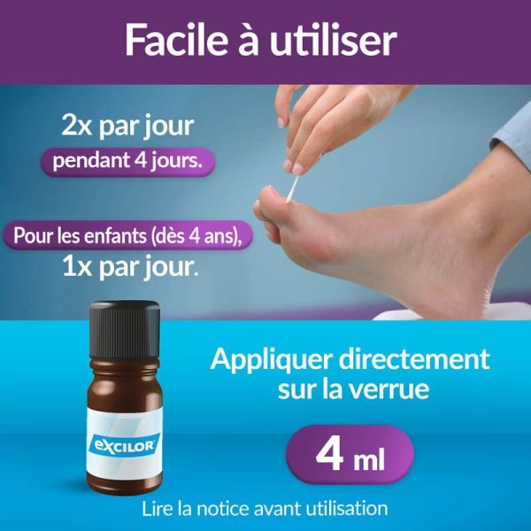 Excilor Traitement des Verrues Gel Acide - 4 ml -  Élimine les verrues, nouvelle peau saine