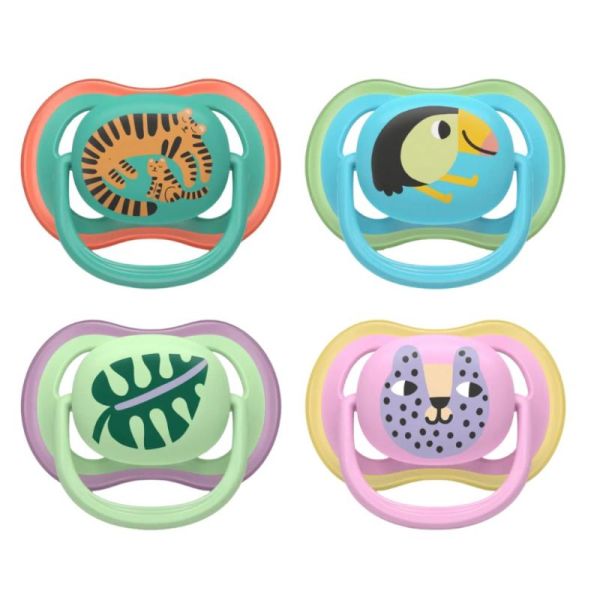 Philips Avent Pacifier Ultra Air Sucettes Orthodontiques en Silicone 6-18 Mois - 2 Sucettes Animaux