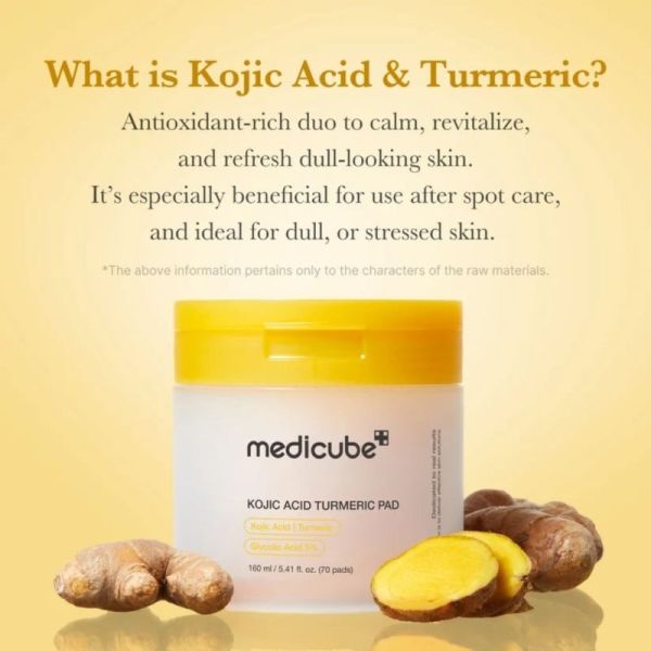 Medicube Kojic Turmeric Pad 70 cotons - Disques exfoliants et éclat du teint