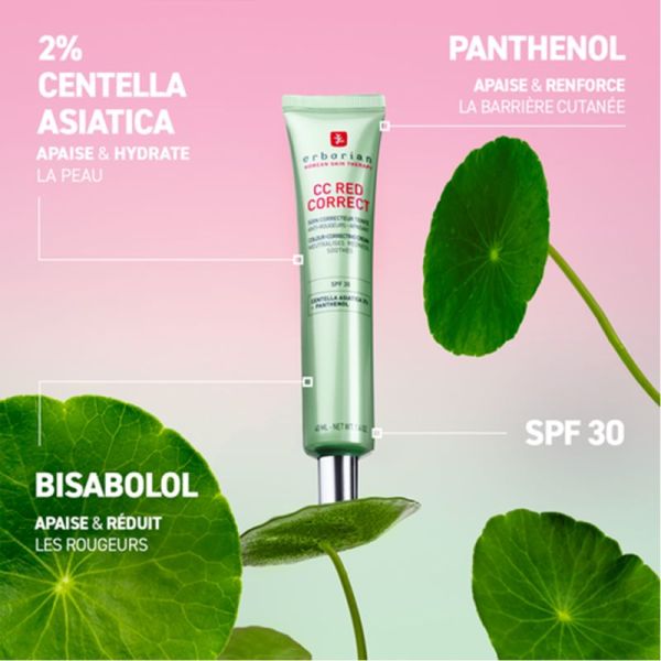 Erborian CC Red Correct Soin Correcteur Teinté SPF30 40ml – Crème de jour anti-rougeurs
