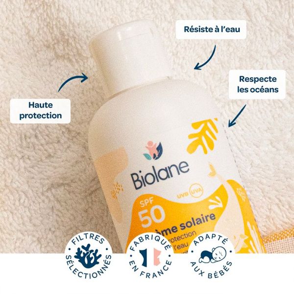 Biolane Expert Crème Solaire SPF50 - 100 ml - Haute protection pour bébé, visage et corps