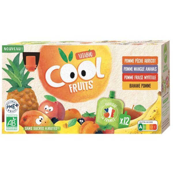 Babybio Cool Fruits Gourdes Bio Panaché 12x90g – 100% fruits