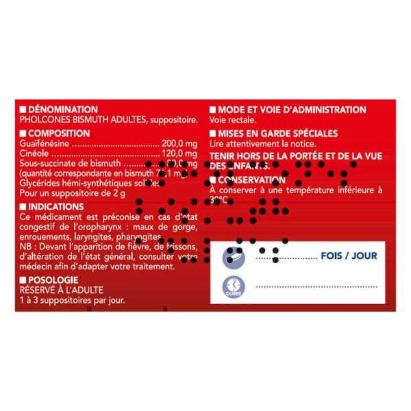 Pholcones Bismuth adultes 8 suppositoires
