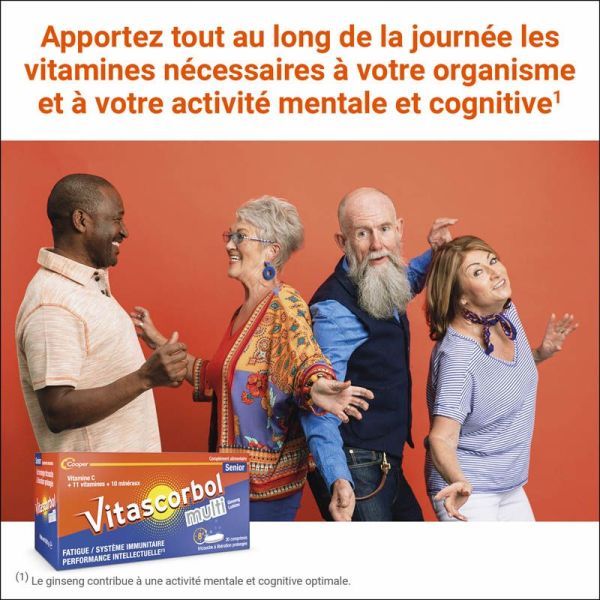 Vitascorbol Multi Sénior - 30 comprimés - Vitalité, mémoire et immunité au quotidien