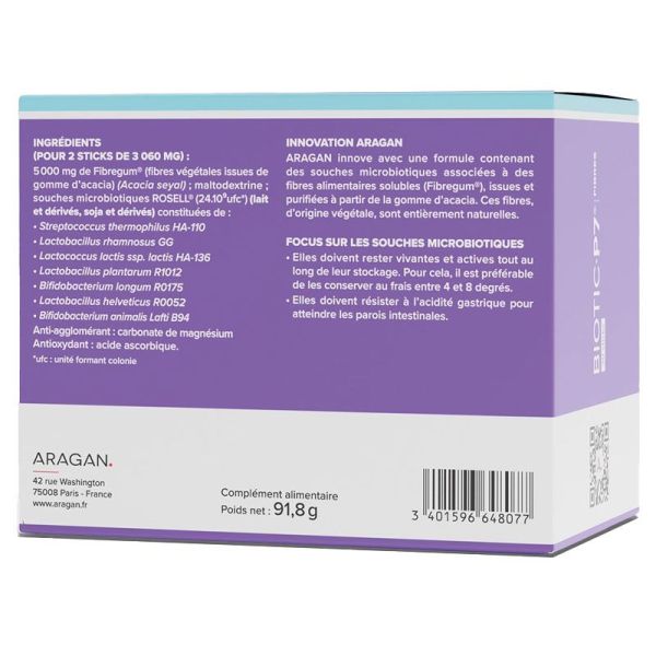 Aragan Biotic P7 Fibres 30 sticks à diluer - Souches microbiotiques et fibres