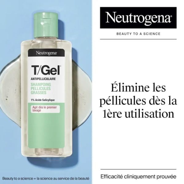 Neutrogena T/Gel Shampoing Pellicules Grasses 250 ml - Purifie le cuir chevelu et régule le sébum