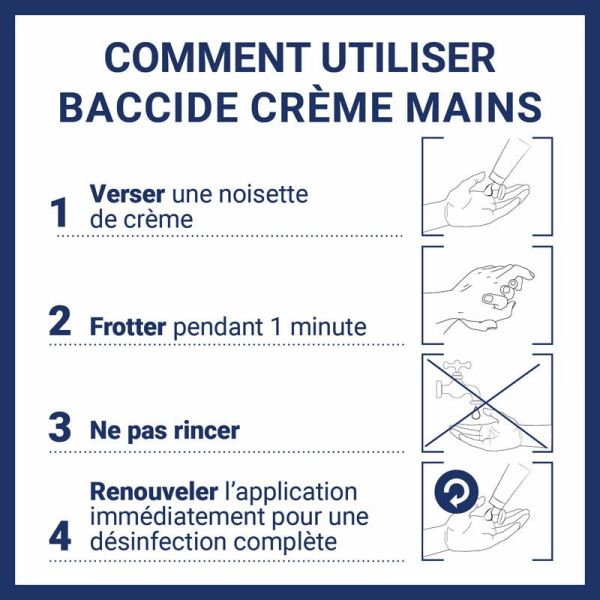 Baccide Crème Mains Hydroalcoolique - Hydratante & Désinfectante - 50ml