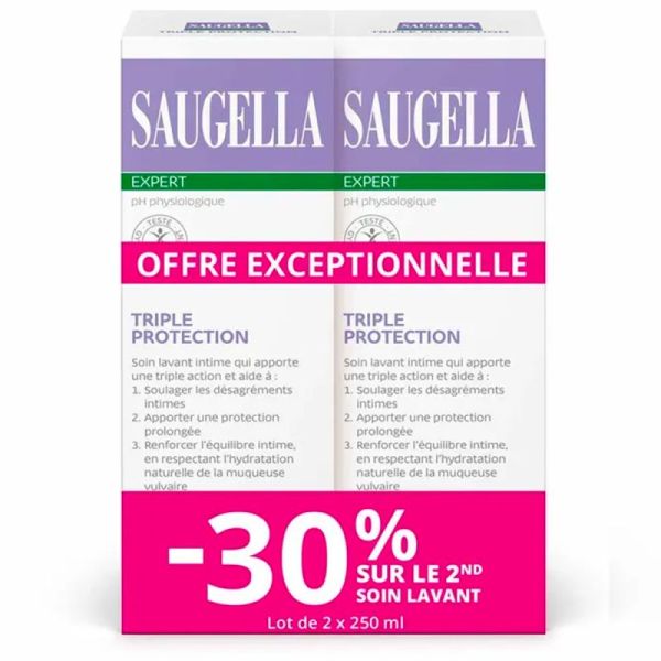 Saugella Triple Protection Soin Lavant Intime Inconforts intimes - 2 x 250 ml - Nettoyant doux et apaisant