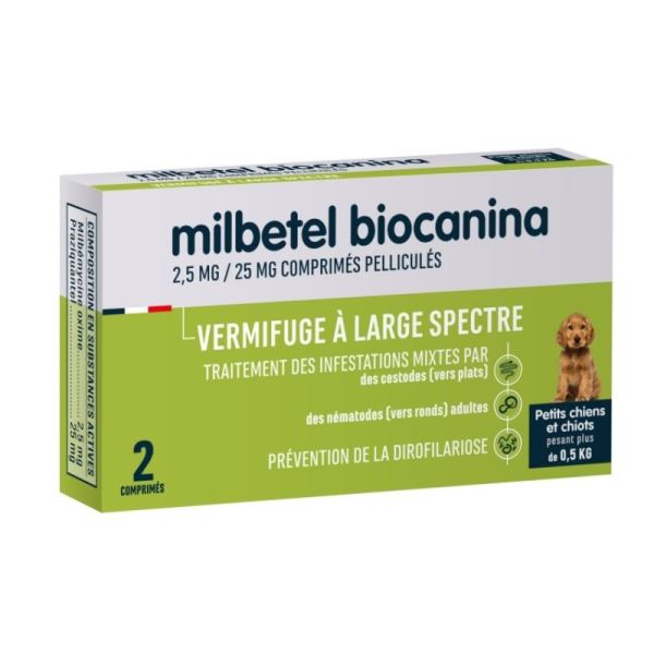 Biocanina Milbetel Vermifuge Petits Chiens de 0,5 à 10 kg - 2 comprimés