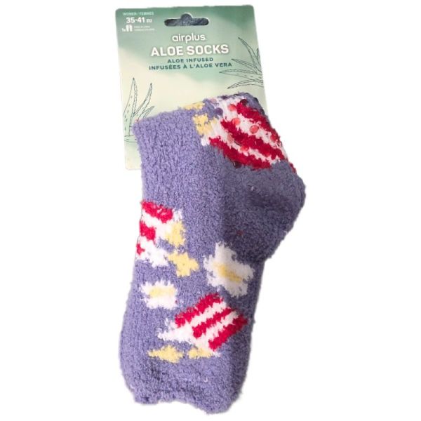 Airplus Aloe Cabin Socks Chaussettes Hydratantes - Violet Motif Popcorn - Pointure 35-41