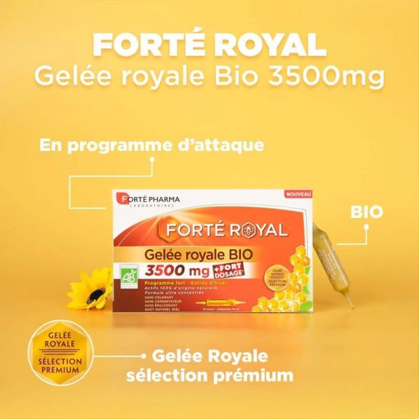 Forté Royal Gelée Royale Bio 3500mg - 10 ampoules - Défenses naturelles et vitalité intense