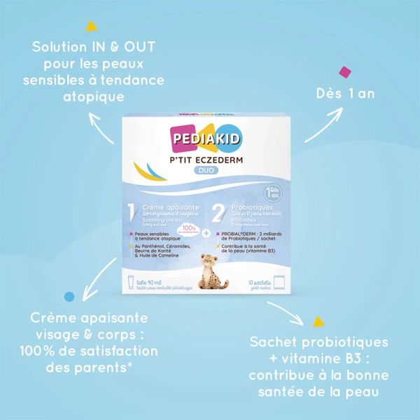 Pediakid P'Tit Eczederm Duo Probiotiques + Crème Apaisante 10 Sachets + 40ml – Peaux à tendance atopique