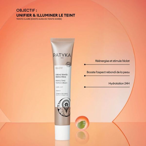 Patyka Glow Crème Teintée Perfectrice Bio 40 ml – Teinte Claire – Éclat et fermeté