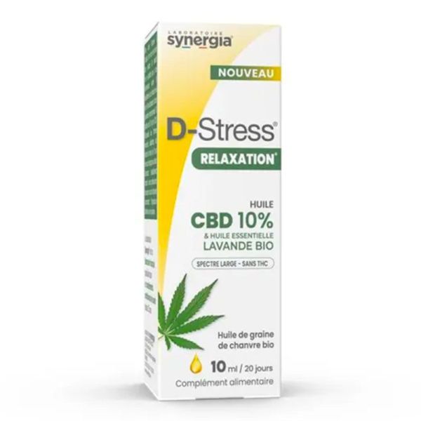 Synergia D-Stress Relaxation - CBD 10% & Huile Essentielle de Lavande Bio - Favorise le Bien-Être - 10ml