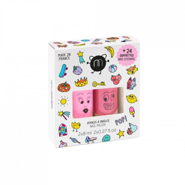 Nailmatic Coffret 2 Vernis + 24 Stickers Ongles Pop - 2 x 8ml