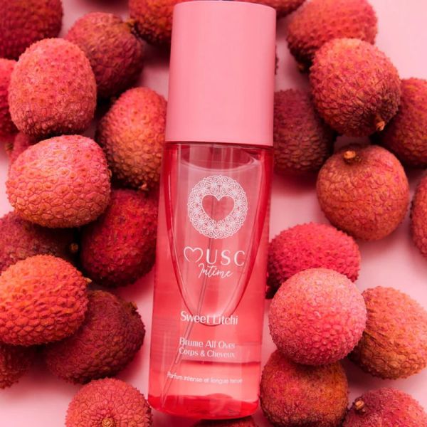 Musc Intime Brume All Over Corps & Cheveux au Sweet Litchi Flacon 100 ml – Voile fruité et hydratation