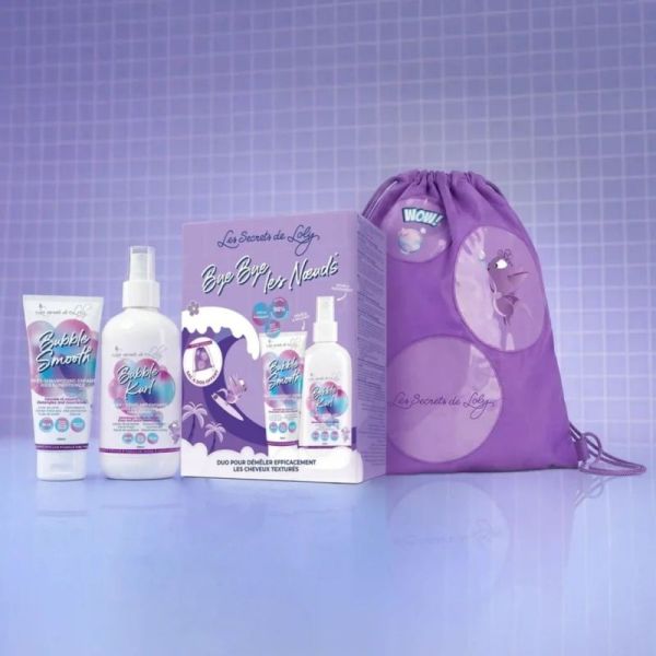 Les Secrets de Loly Coffret Enfants Bye Bye les Nœuds - Rituel Démêlant Bubble Smooth (100 ml) + Bubble Kurl (250 ml) + Sac Bubbly Offert