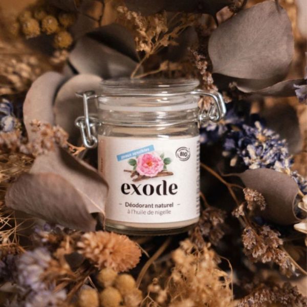 Exode Déodorant Baume Bio Peaux Sensibles à l'Huile de Nigelle 50g Oud & Rose – Efficacité 48h