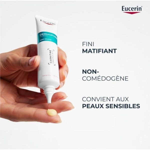 Eucerin DermoPure Mat Fluide Matifiant 40 ml - Effet anti-brillance 8h, réduit les imperfections, apaise les irritations