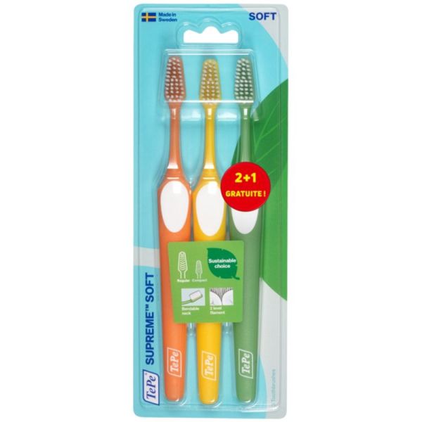 TePe Supreme Brosse à Dents Souple Eco-Responsable - Coloris Aléatoire - Précision et confort